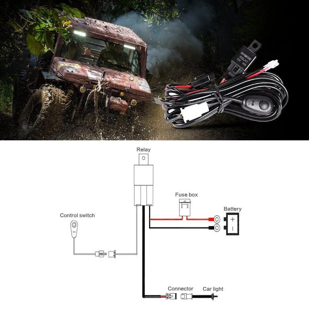 (1 Lead) LED Light Bar Wiring Harness Kit with Fuse Relay ON/Off Switch for LED Off-Road Driving Work Light