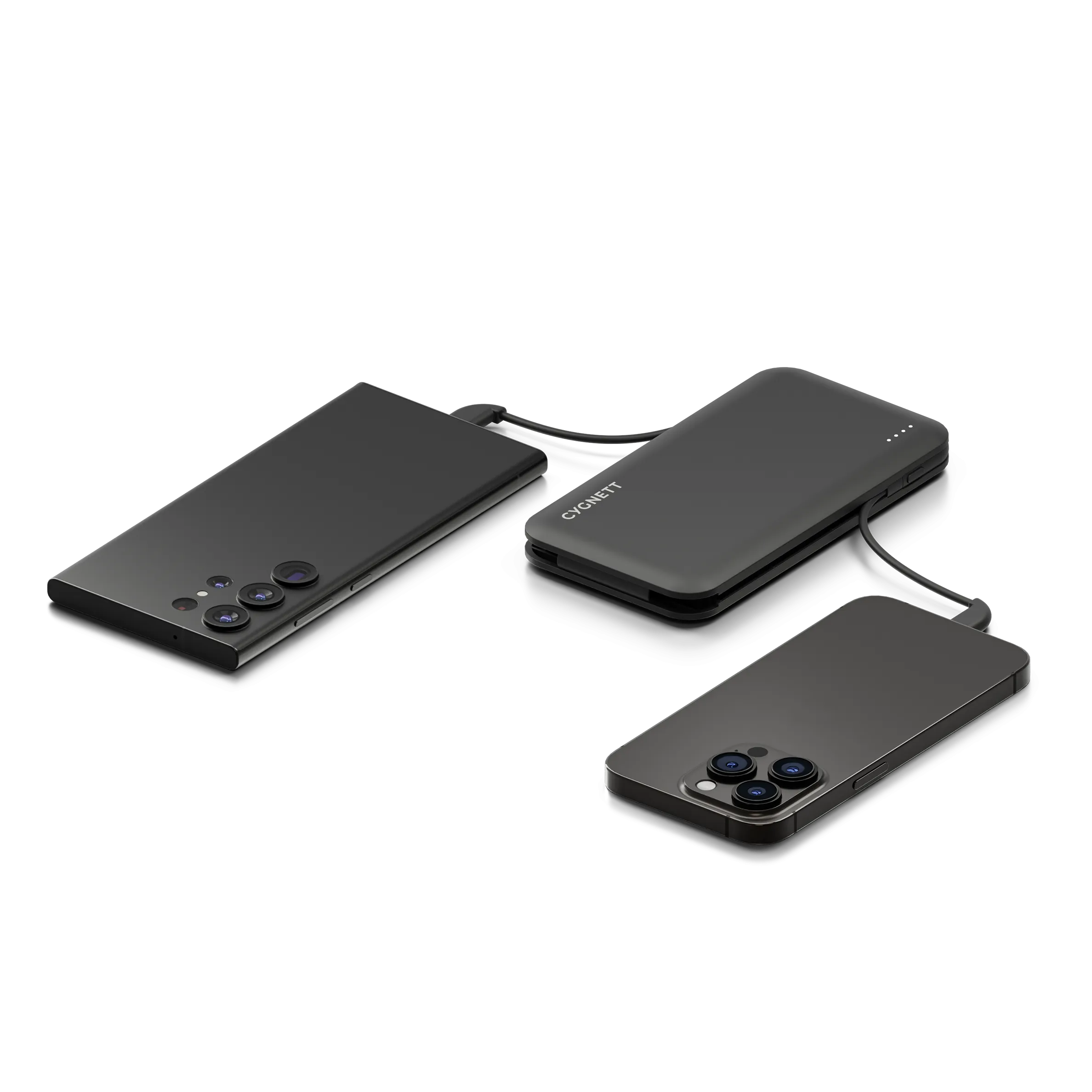 10,000 mAh Power Bank with Integrated Charging Cables - Black