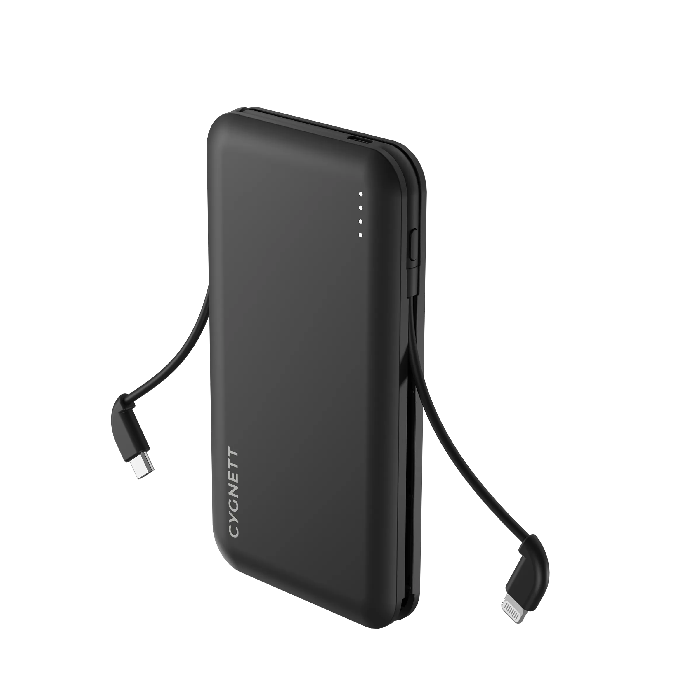 10,000 mAh Power Bank with Integrated Charging Cables - Black