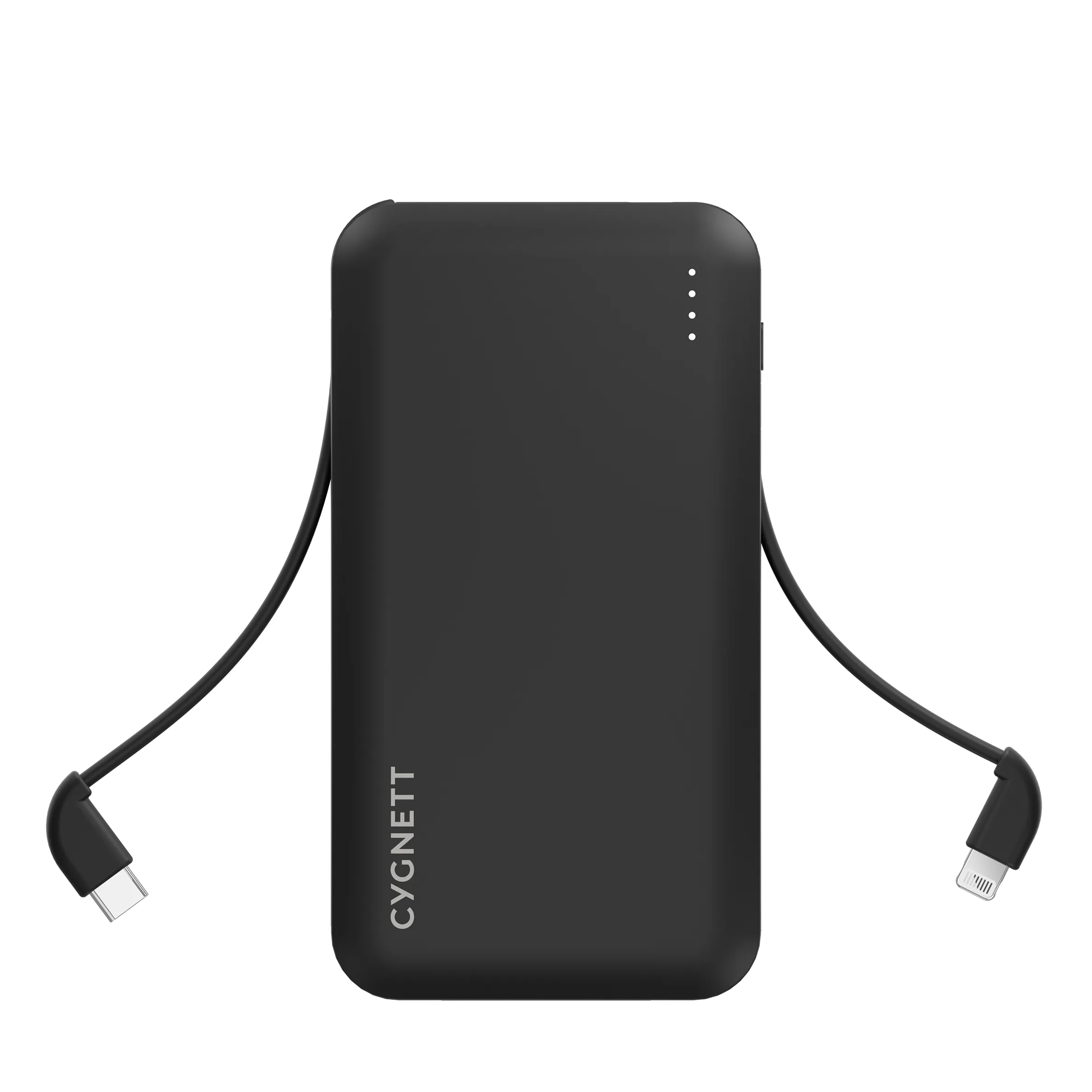 10,000 mAh Power Bank with Integrated Charging Cables - Black