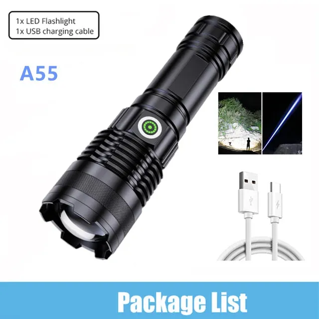 100000 Lumen Super Bright Spotlight Long Range LED Flashlight Built-in Battery  USB Charging Waterproof Portable Camping Torch