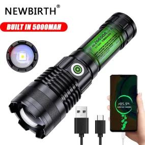 100000 Lumen Super Bright Spotlight Long Range LED Flashlight Built-in Battery  USB Charging Waterproof Portable Camping Torch