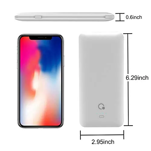 10000mAh Q Portable Charger, Ultra Slim USB C Power Bank, 4 Output Dual Input External Battery Pack with Built-in AC Wall Plug,Built in Micro and USB C Three Cables Compatible with All mobilephone