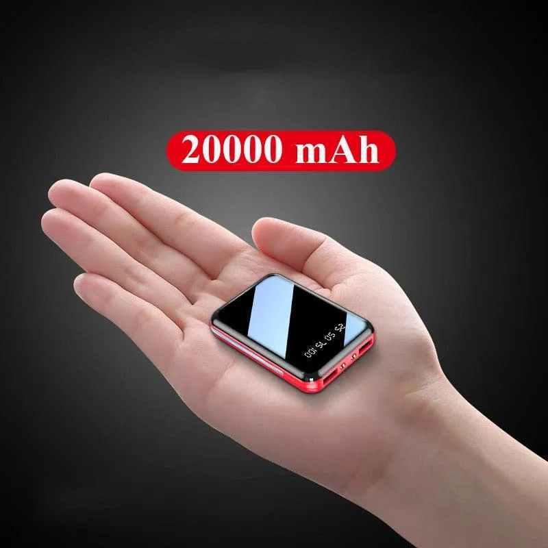 20000mAh Mini Power Bank Portable Charger Mirror Screen LED Digital Display