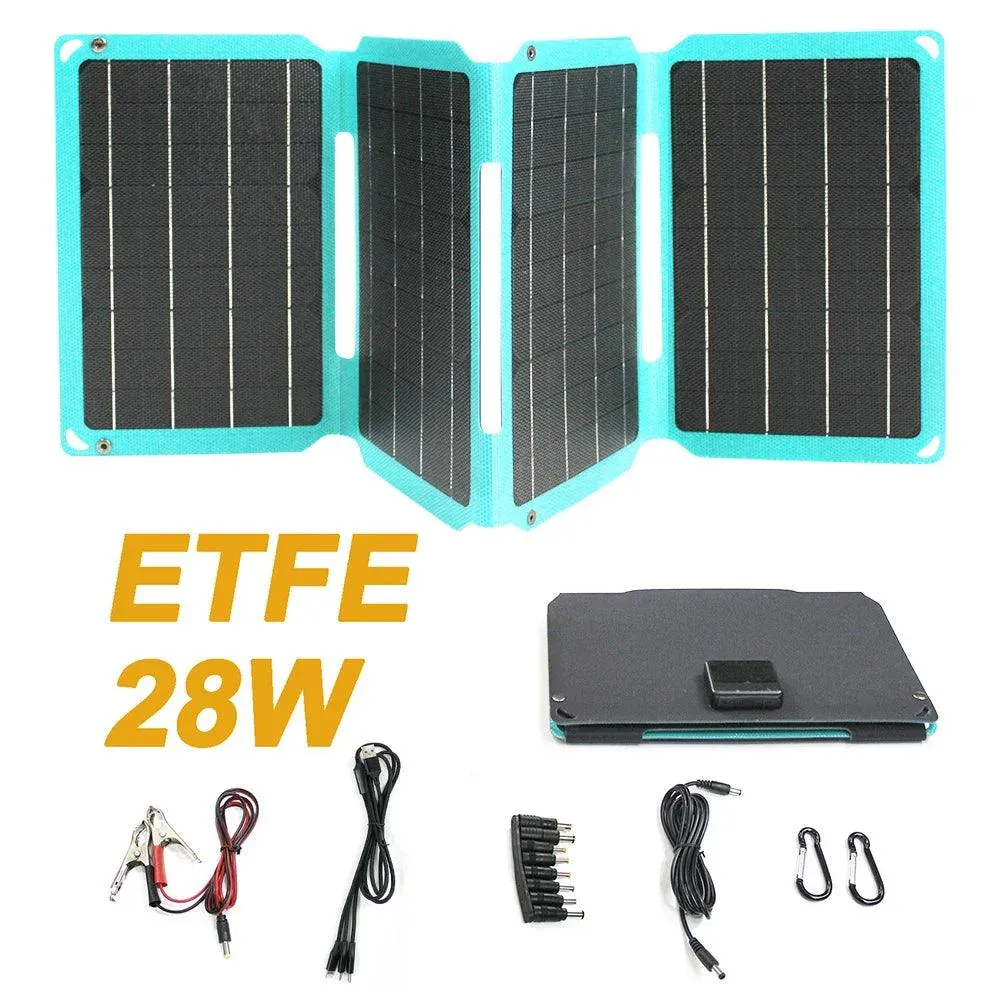 28W Portable Solar Panel Charger with Dual USB Ports - Foldable & Lightweight for Camping and Outdoor Adventures