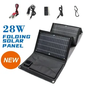 28W Portable Solar Panel Charger with Dual USB Ports - Foldable & Lightweight for Camping and Outdoor Adventures