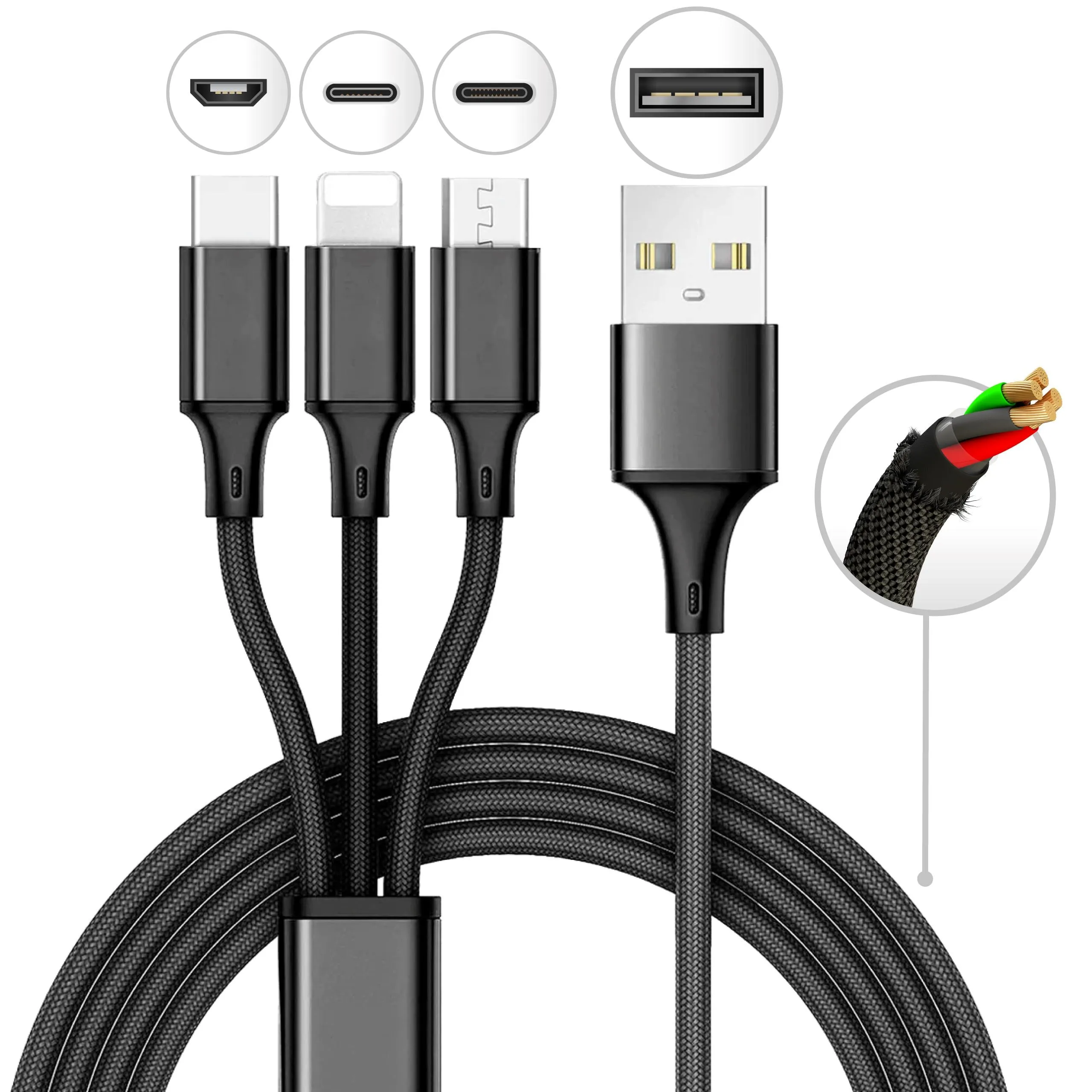 3 foot 3-in-1 charger Compact - Pack of 12