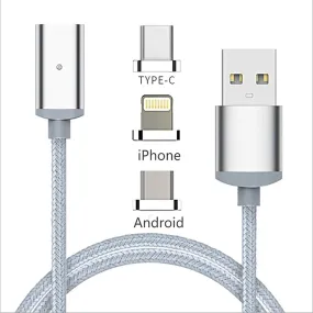 3 in 1 Magnetic Charging Cable for Lightening, USB Type C and Micro USB