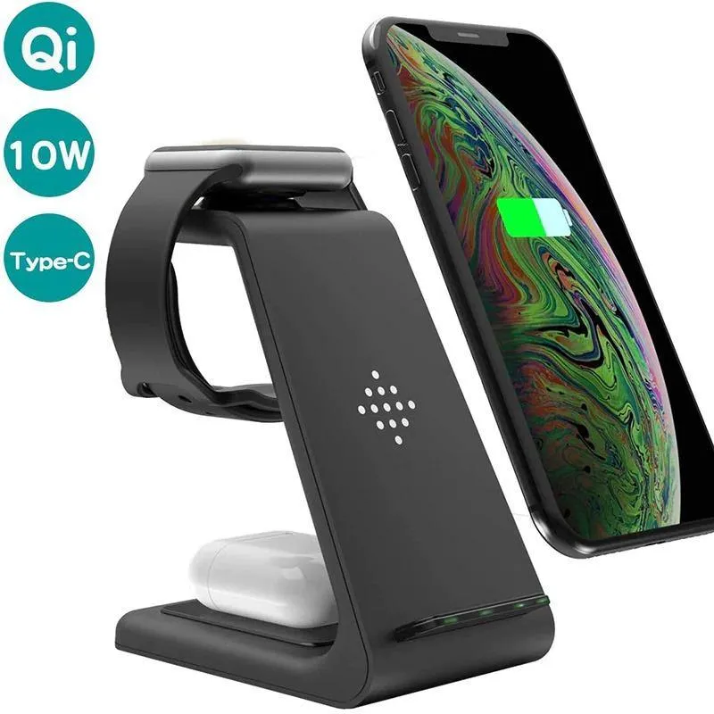 3 in 1 Qi Fast Wireless Charger Stand For iPhone/Samsung