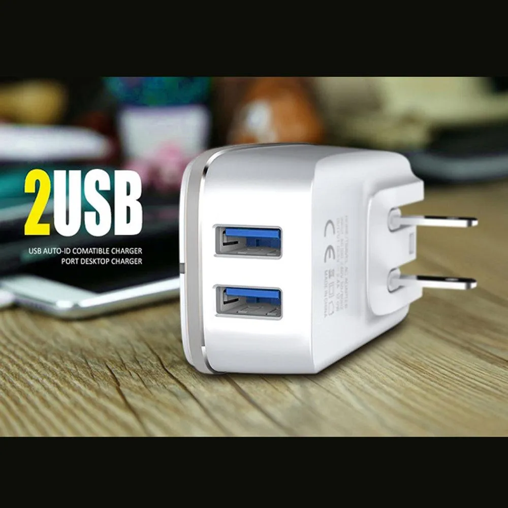 3.4A 2-in-1 Universal Dual USB Port Travel Wall Charger Adapter With Micro USB Cable White by Modes