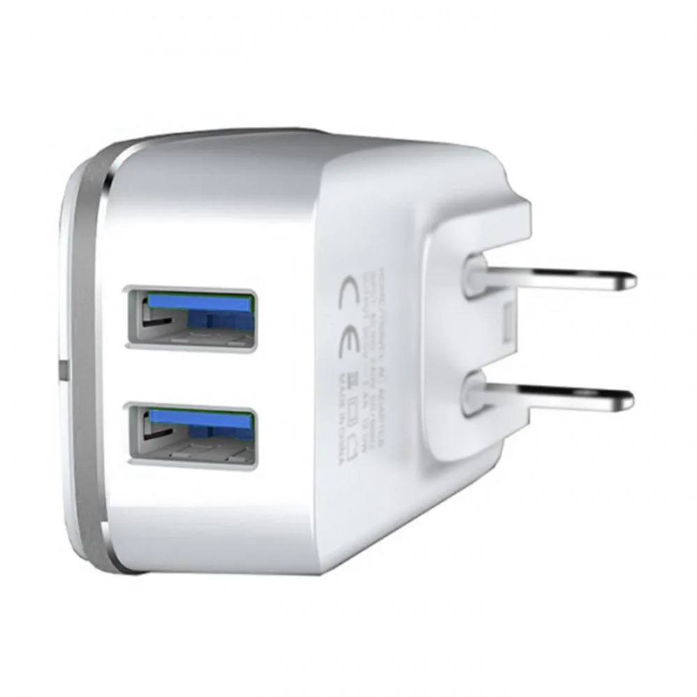 3.4A 2-in-1 Universal Dual USB Port Travel Wall Charger Adapter With Micro USB Cable White by Modes