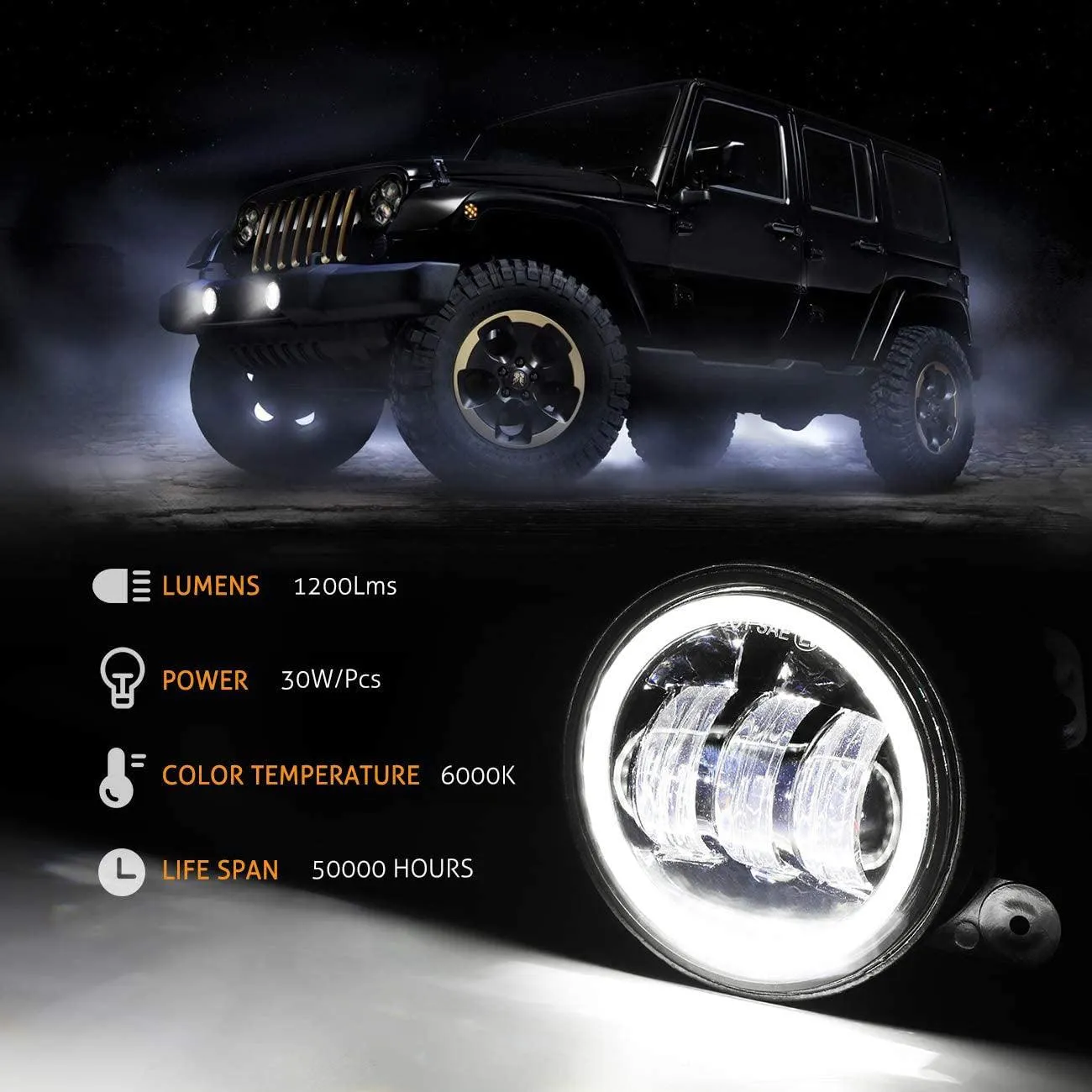 4 Inch 30w LED Fog Lights With White DRL Amber Turn Signal For Jeep Wrangler 07-18 JK TJ LJ Front Bumper Lamp