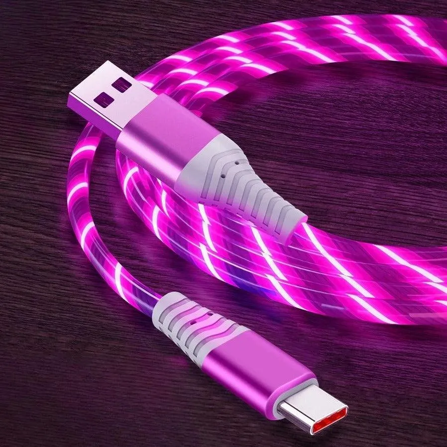 7A 100W Flowing Light LED USB Cable for USB-C Micro USB great for Samsung, Xiaomi, Google, GoPro and more...