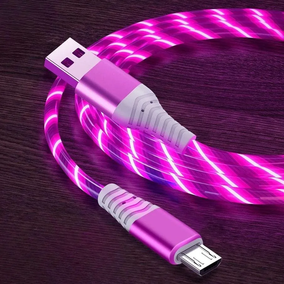 7A 100W Flowing Light LED USB Cable for USB-C Micro USB great for Samsung, Xiaomi, Google, GoPro and more...