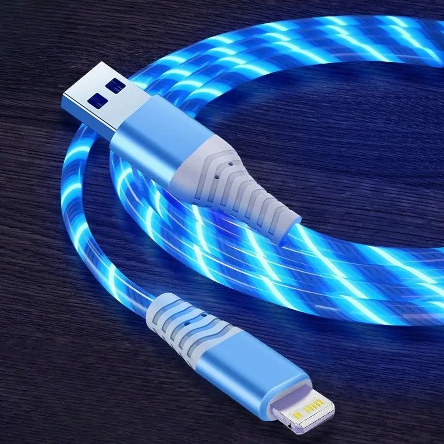 7A 100W Flowing Light LED USB Cable for USB-C Micro USB great for Samsung, Xiaomi, Google, GoPro and more...