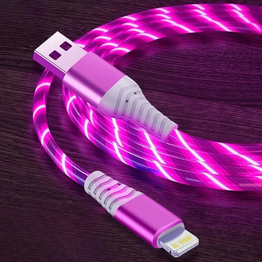 7A 100W Flowing Light LED USB Cable for USB-C Micro USB great for Samsung, Xiaomi, Google, GoPro and more...