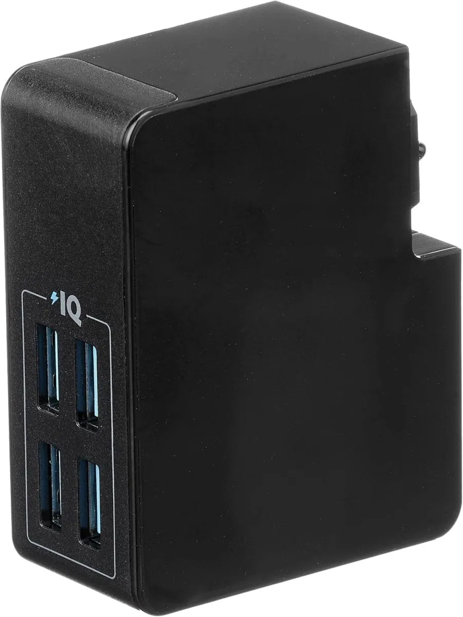 Anker powerport lite 27w 2.4a 4 port usb charger with interchangeable uk and eu travel adapter and power iq for iphone 8/8 plus/7/6s, ipad air/mini.