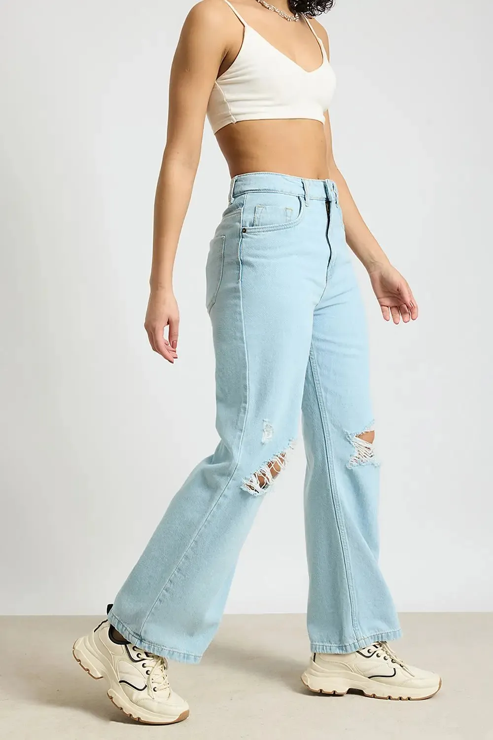 Aqua Haze Distressed High-Rise Jeans