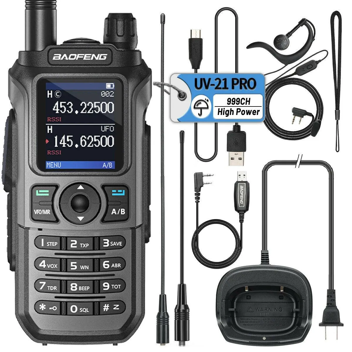 Baofeng UV-21 Pro Wireless Copy Frequency Tri-Band 999CH Waterproof Walkie Talkie TYPE C 16 KM Long Range UV-5R 17 Harm Radio