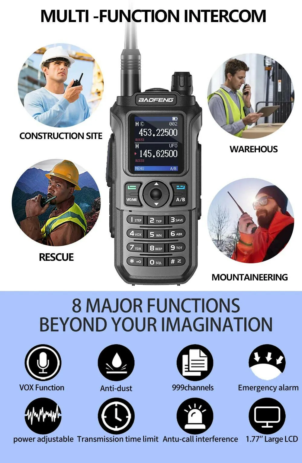 Baofeng UV-21 Pro Wireless Copy Frequency Tri-Band 999CH Waterproof Walkie Talkie TYPE C 16 KM Long Range UV-5R 17 Harm Radio