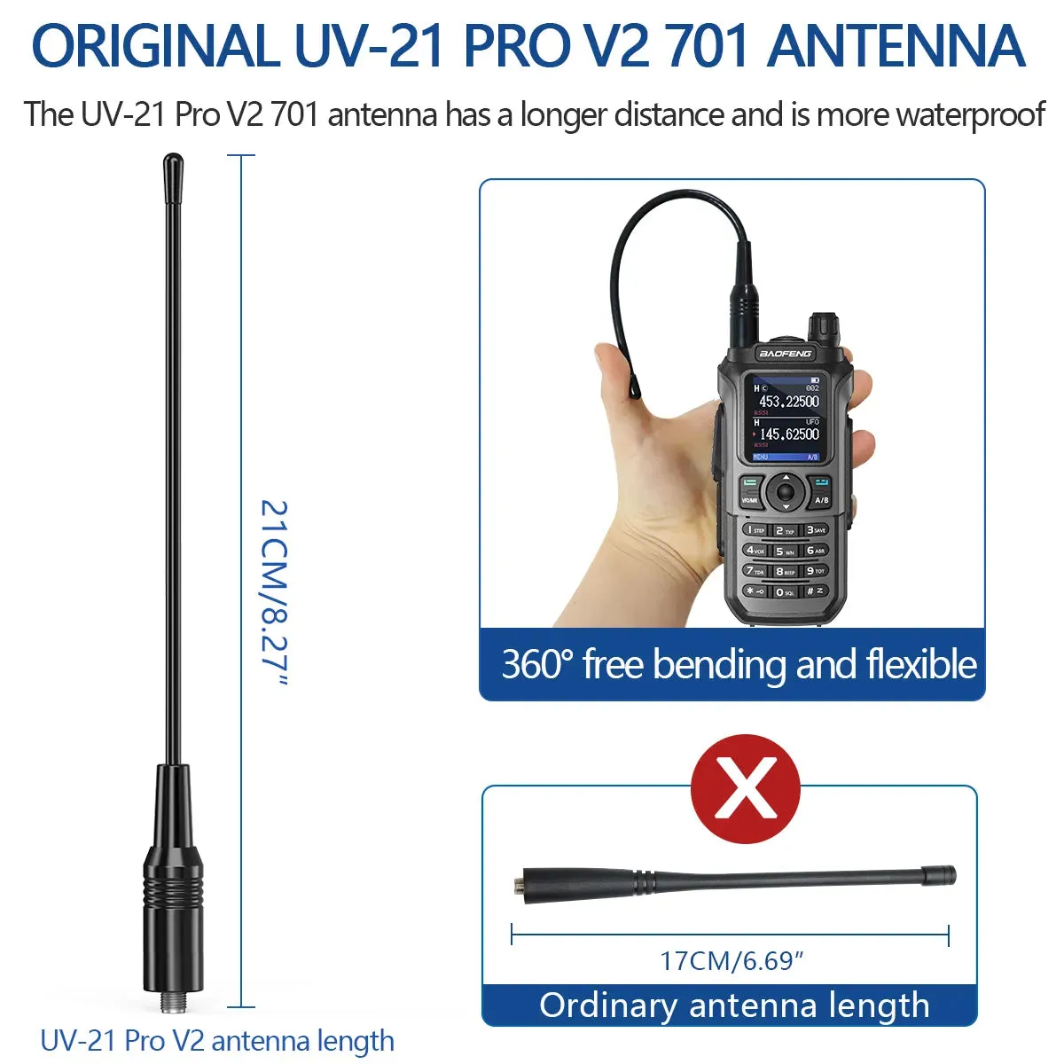 Baofeng UV-21 Pro Wireless Copy Frequency Tri-Band 999CH Waterproof Walkie Talkie TYPE C 16 KM Long Range UV-5R 17 Harm Radio