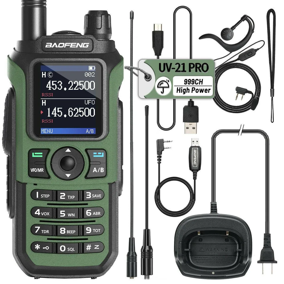 Baofeng UV-21 Pro Wireless Copy Frequency Tri-Band 999CH Waterproof Walkie Talkie TYPE C 16 KM Long Range UV-5R 17 Harm Radio