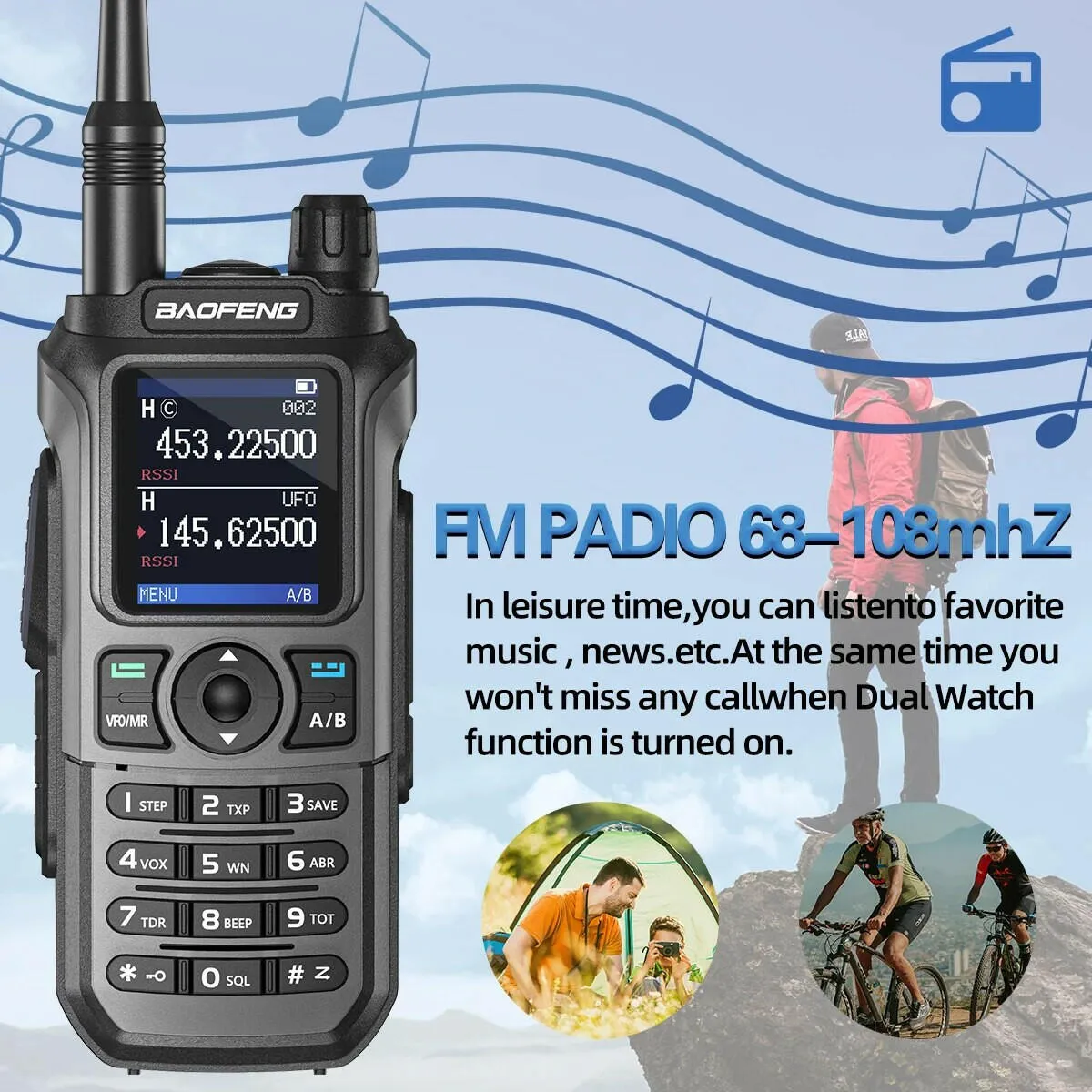 Baofeng UV-21 Pro Wireless Copy Frequency Tri-Band 999CH Waterproof Walkie Talkie TYPE C 16 KM Long Range UV-5R 17 Harm Radio