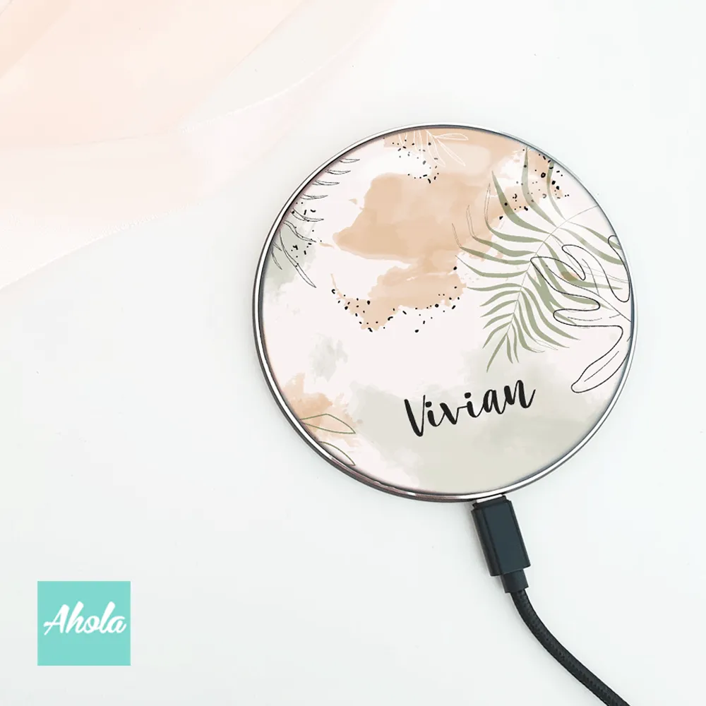 【Beige Leafy】15W Ultra thin FastWireless Charger Pad 名字無線差電板