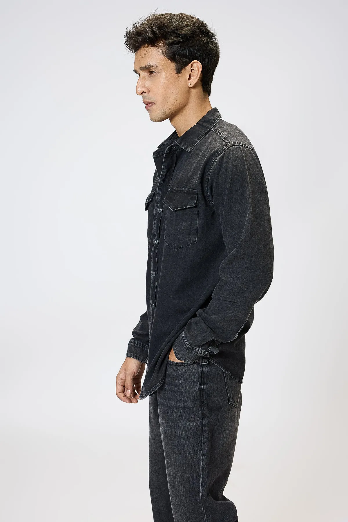 Black Gradated Denim Effect Shirt