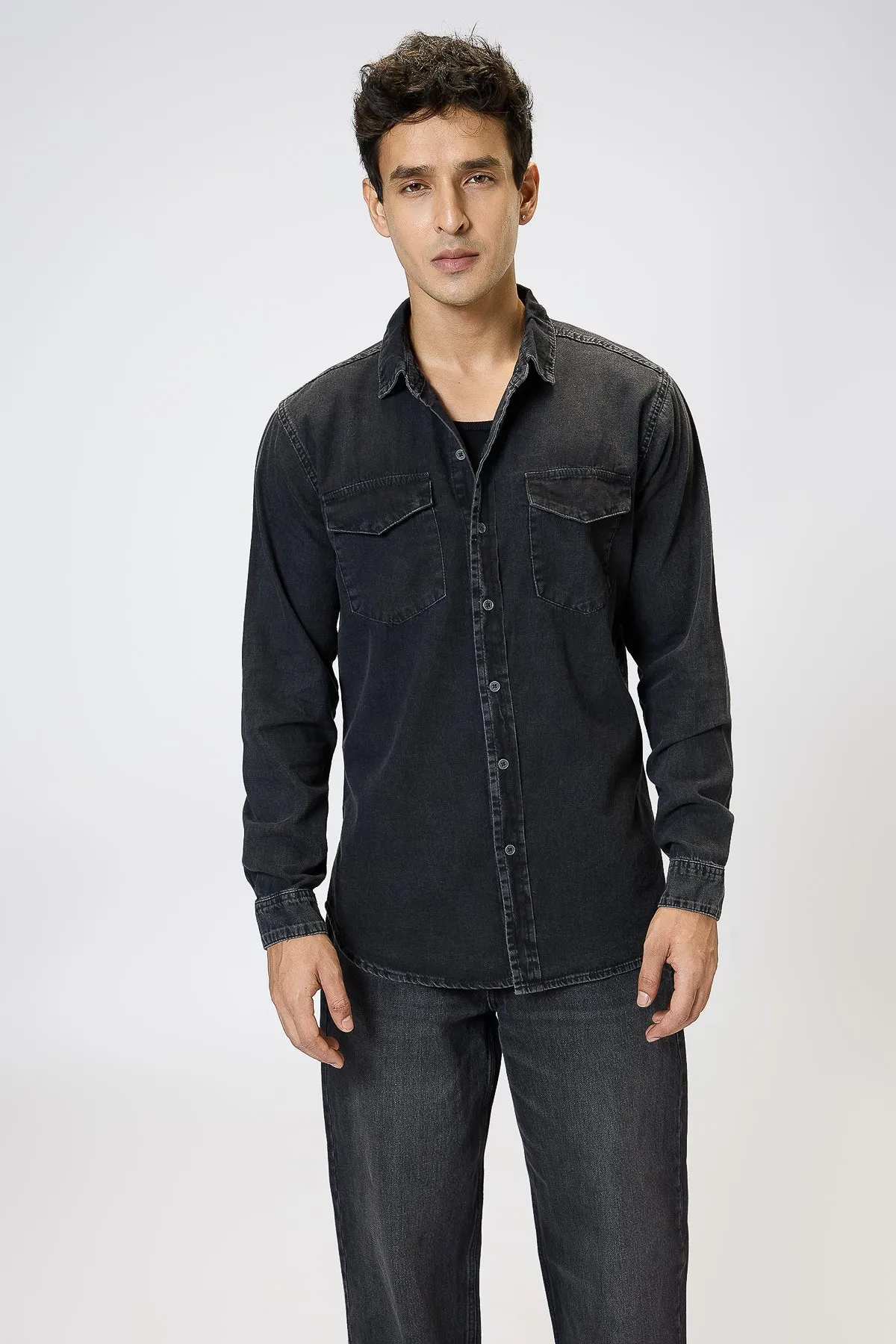 Black Gradated Denim Effect Shirt