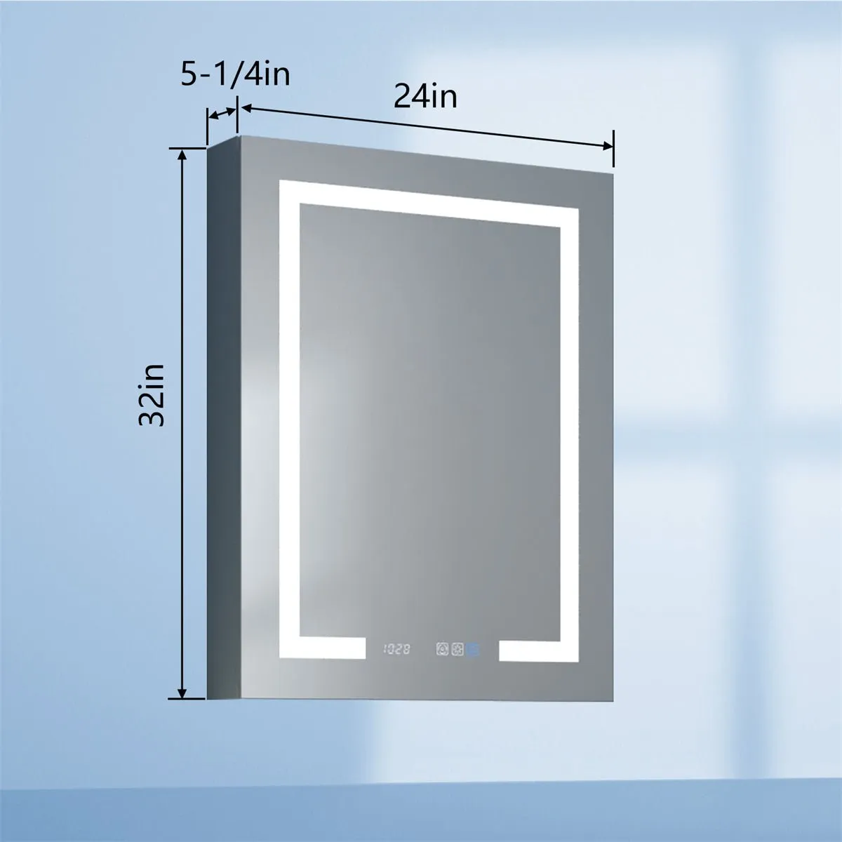 Boost-M2 24" W x 32" H LED Lighted Bathroom Medicine Cabinet with Mirror and Clock