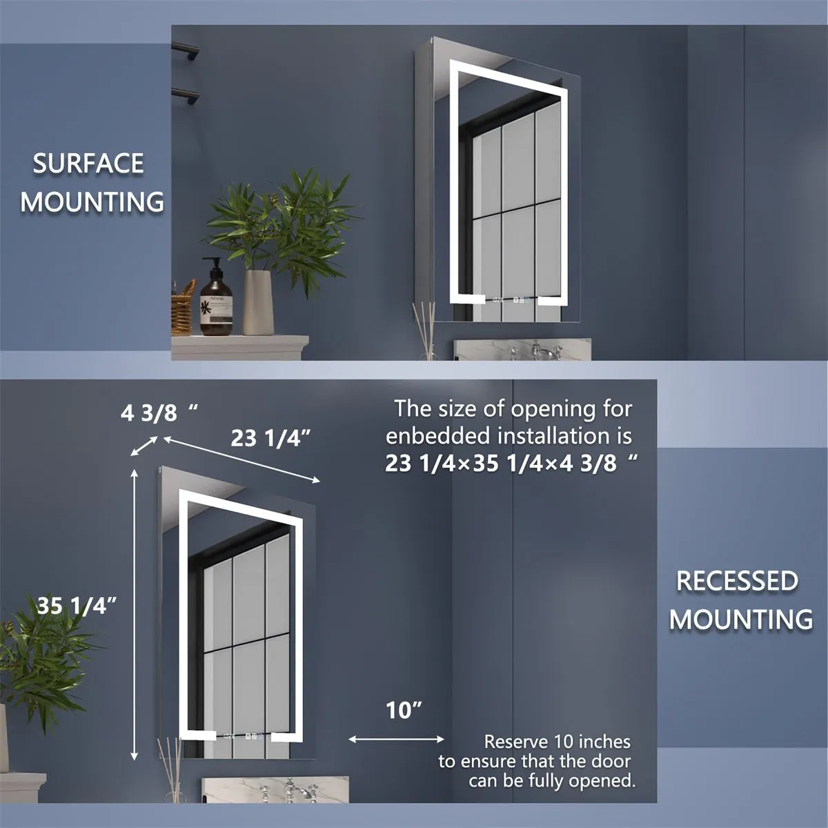 Boost-M2 24" W x 36" H LED Lighted Bathroom Medicine Cabinet with Mirror and Clock