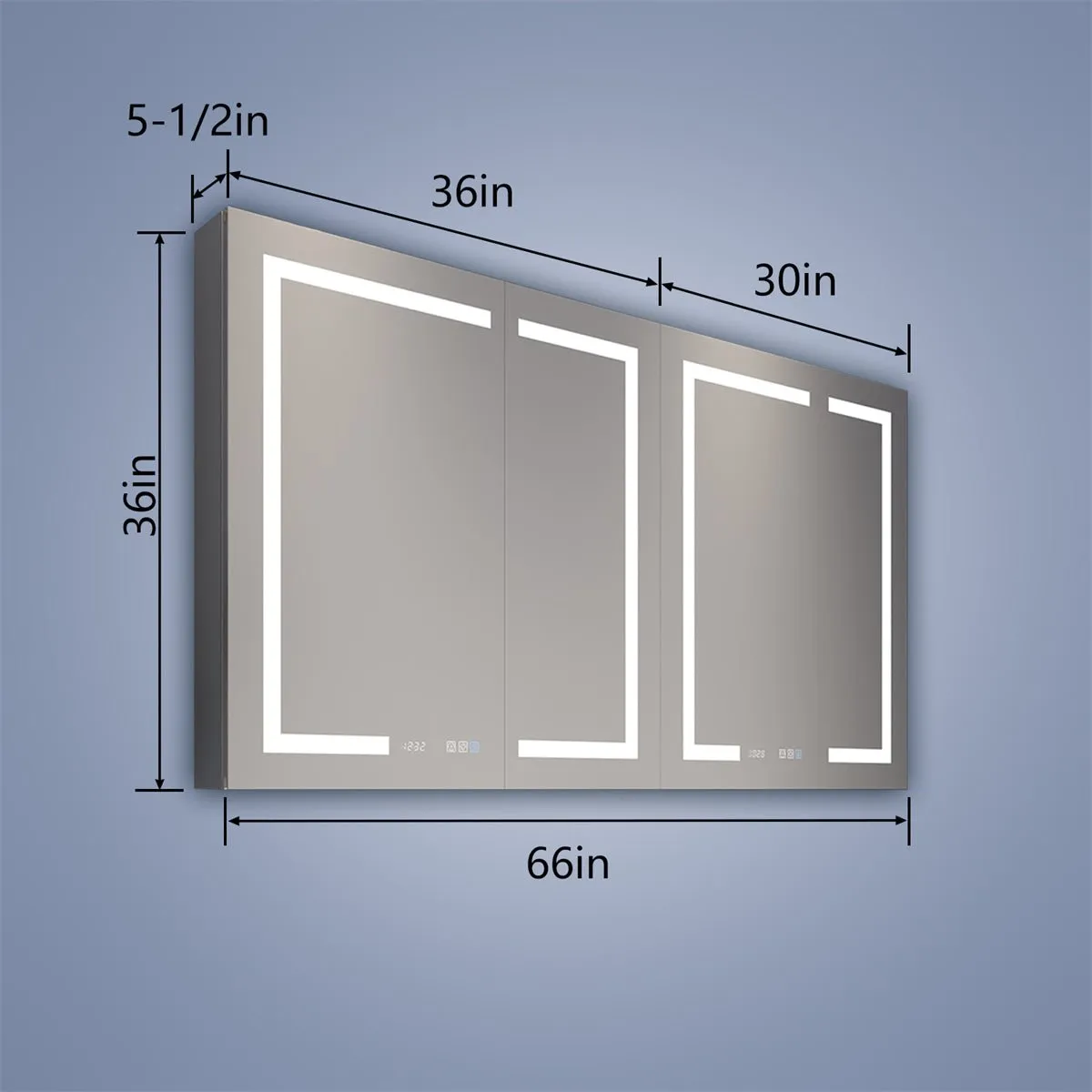 Boost-M2 66" W x 36" H Bathroom Light Medicine Cabinets Recessed or Surface Defogger, Dimmer, Clock，Outlets & USB