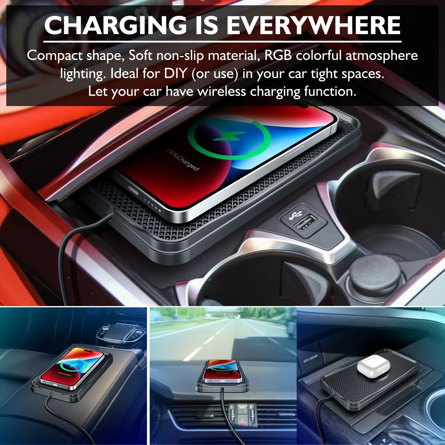 Car Wireless Charging Pad, Fast Charging Stand, 15W Fast Wireless Charger Pad Non-slip Wireless Charging Pad Wireless Charger