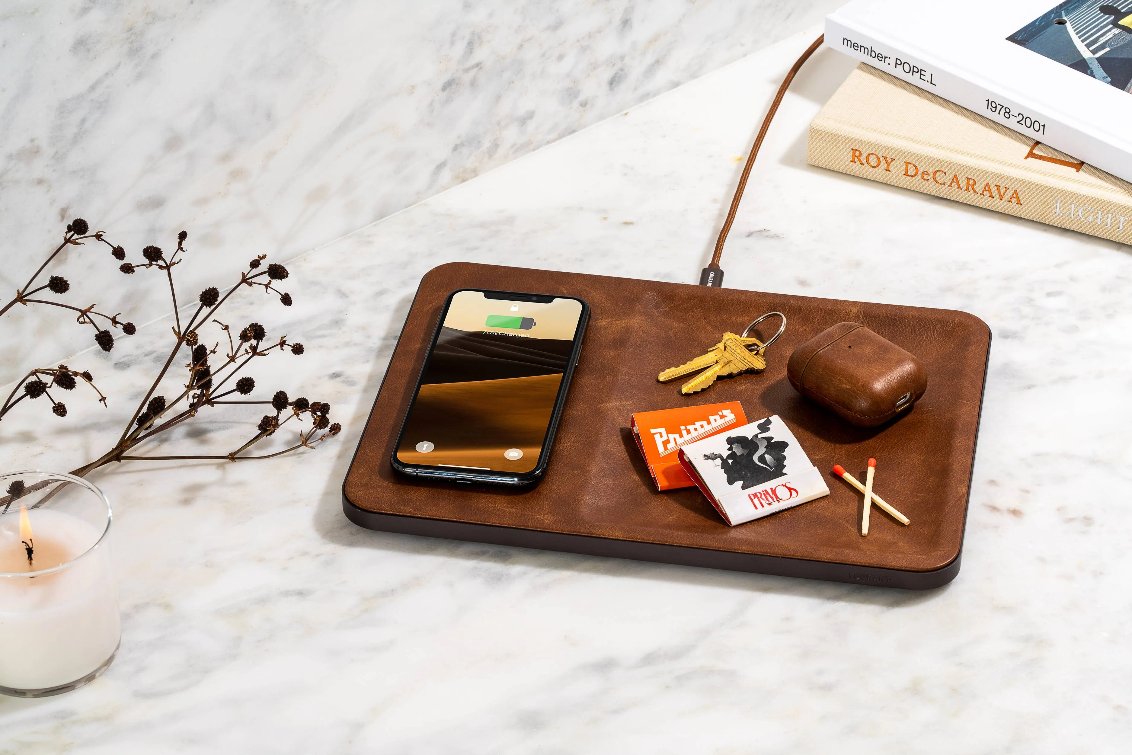 CATCH:3 Classic Leather Wireless Charger with Valet Tray