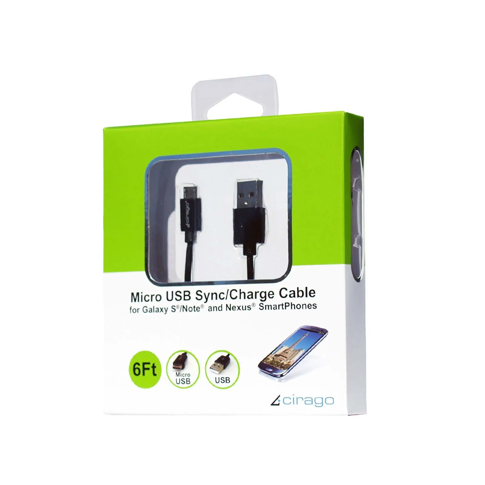 Cirago Micro USB to USB Data Sync/Charging Cable Cord for Samsung Android HTC LG