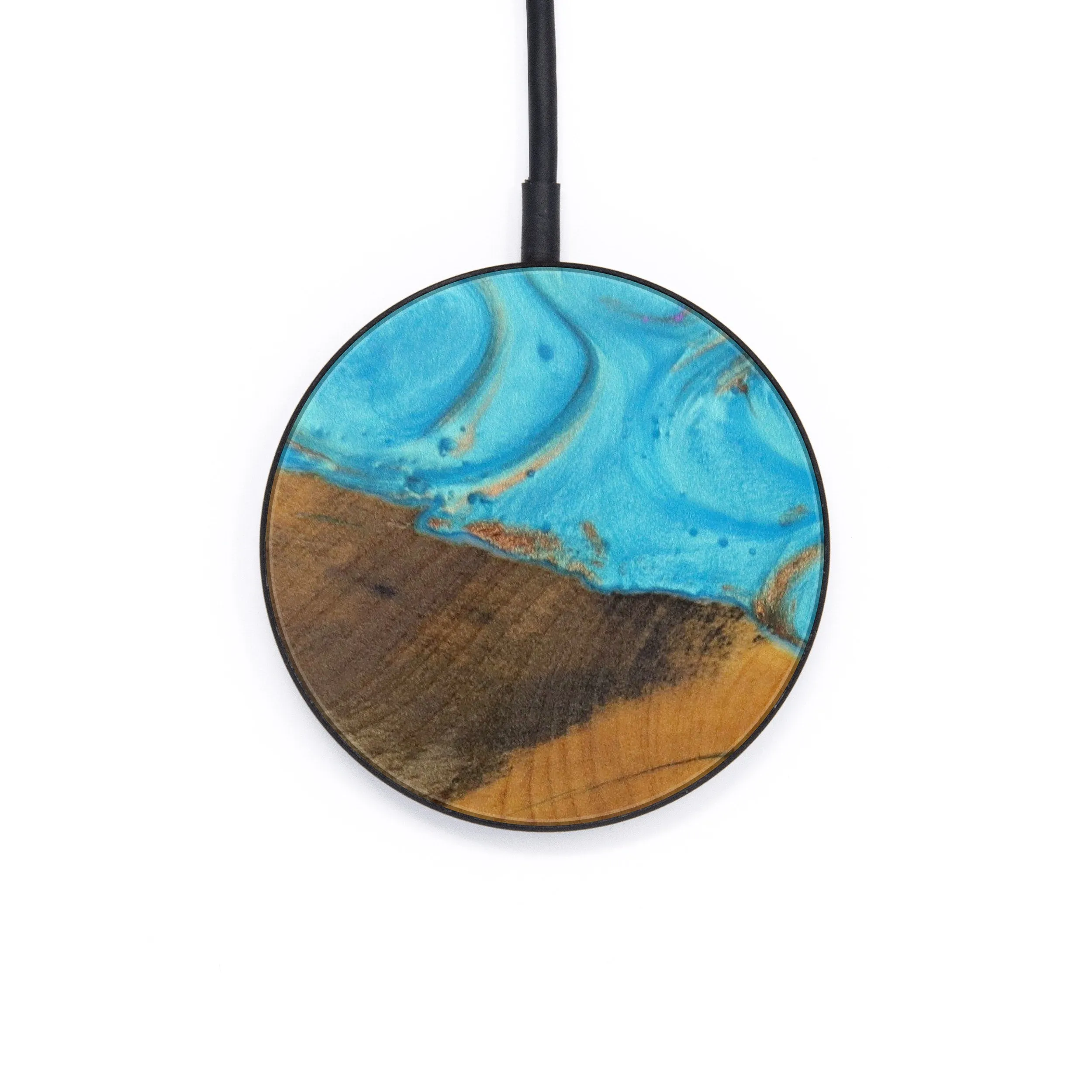 Circle Wood Resin Wireless Charger - Briana (Teal & Gold, 610228)