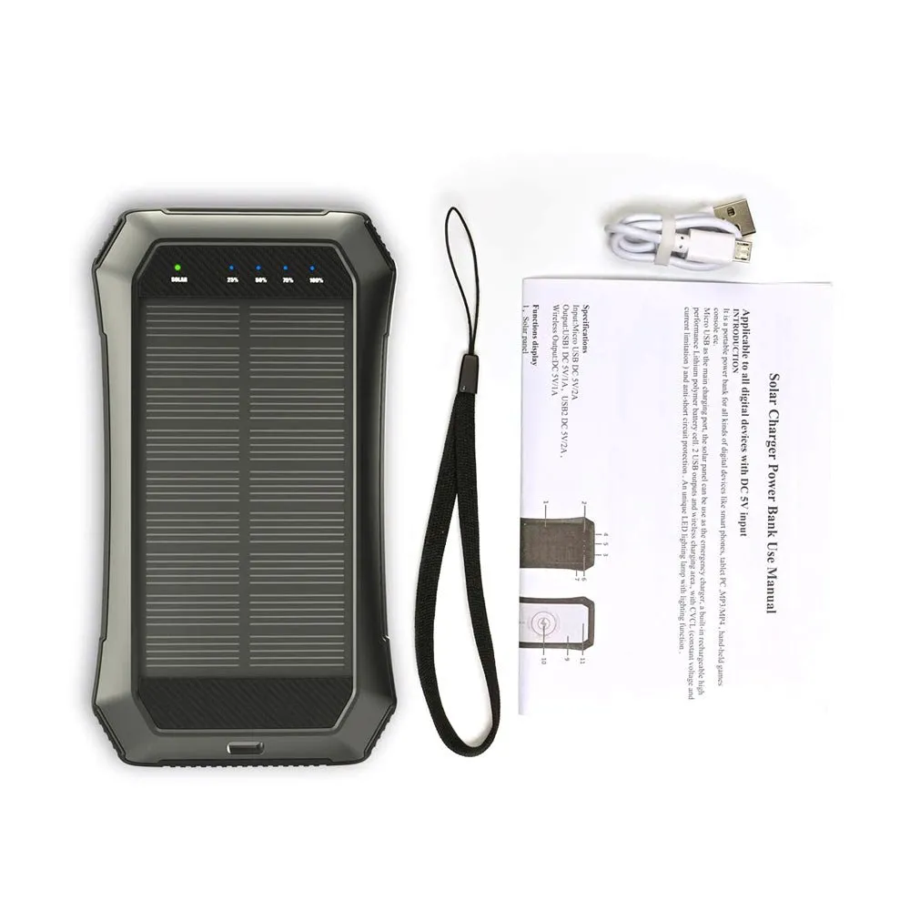 CRONY ES986S-Business Power Bank 28000mAh Solar Charger Qi Wireless Power Bank