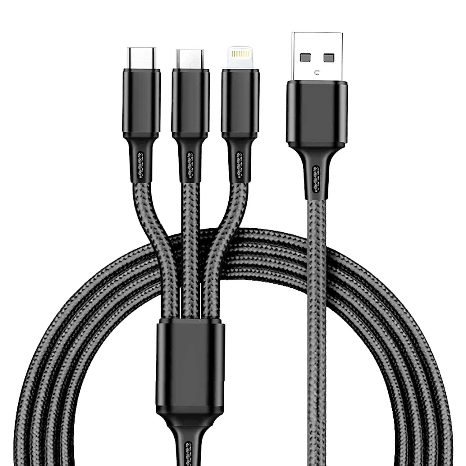 Dealsplant 3 in 1 Fast Charging Cable for Mobile Phones with Type-C, Micro-Usb, IOS Connector