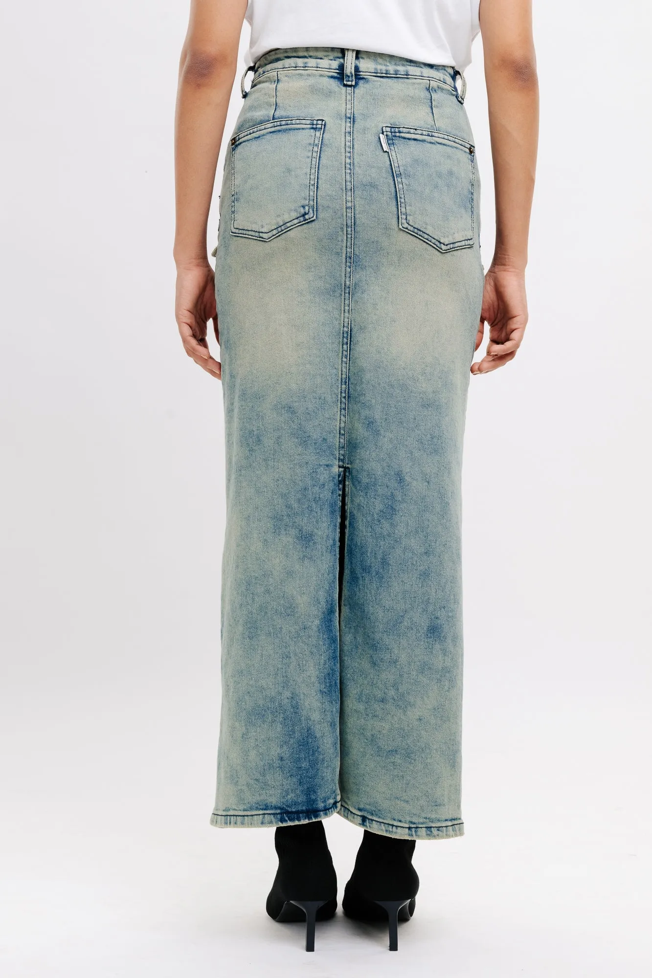 Denim Patch Pocket Retro Maxi Skirt