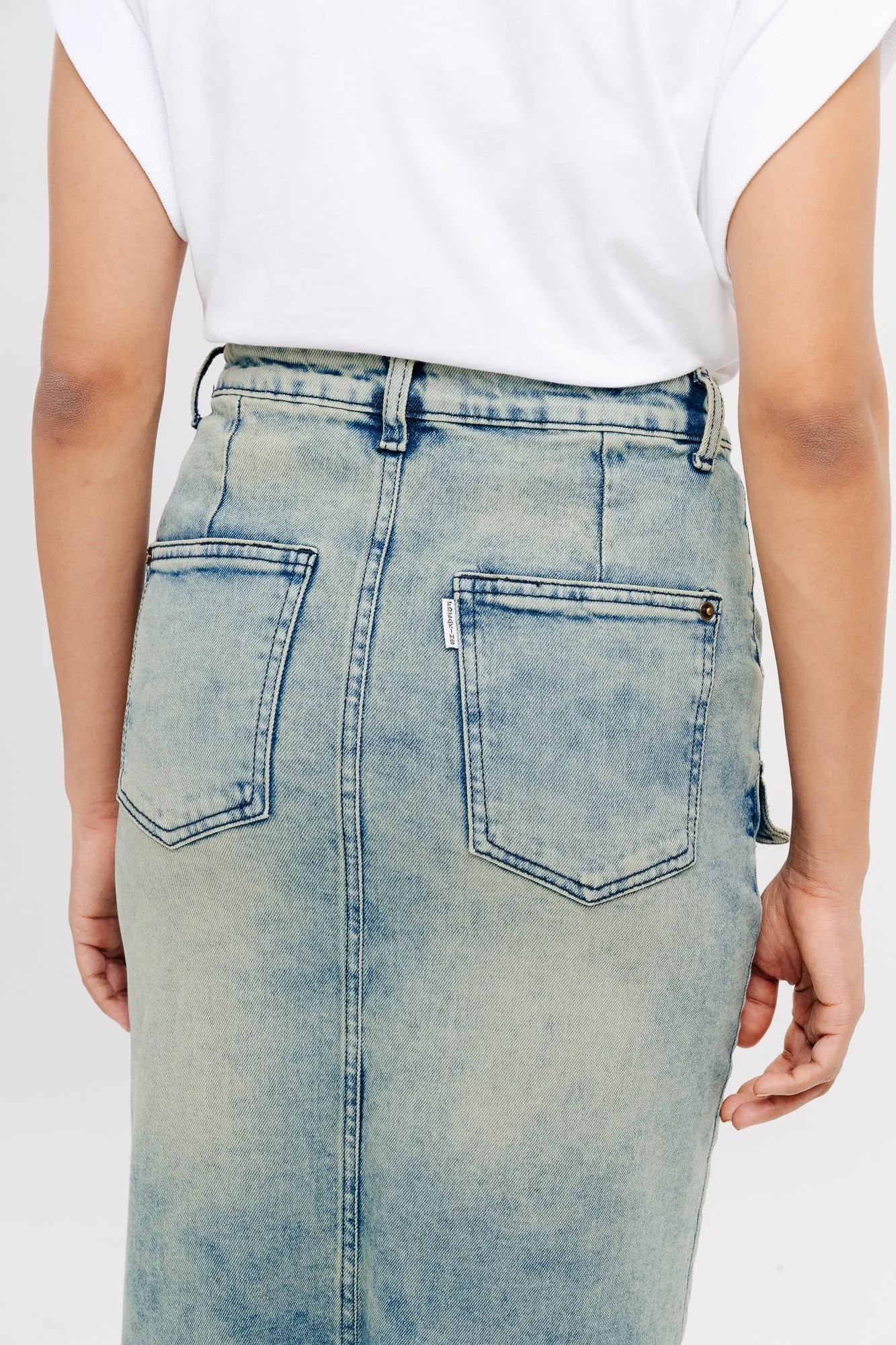 Denim Patch Pocket Retro Maxi Skirt