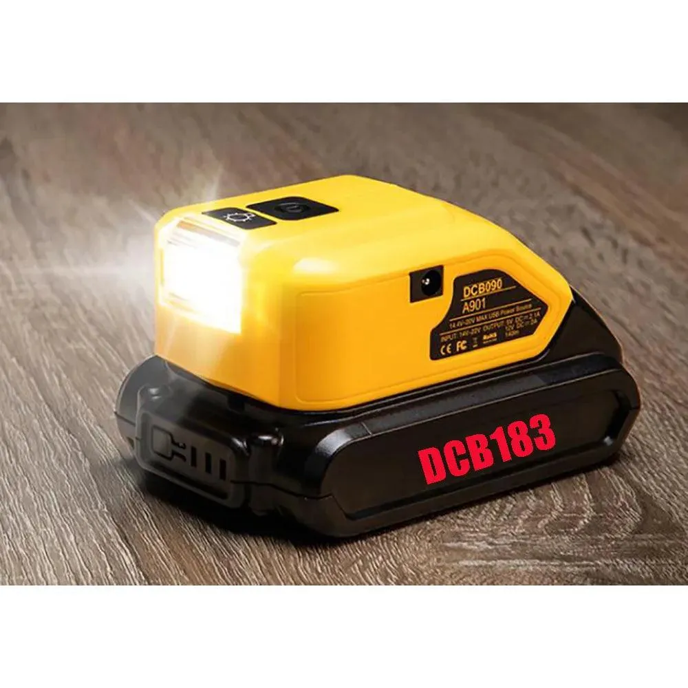 Dewalt Multi-Function Battery Adapter: USB Power Bank and LED Work Light for 14.4V/18V Batteries