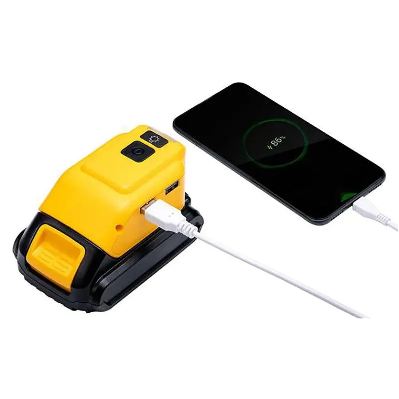 Dewalt Multi-Function Battery Adapter: USB Power Bank and LED Work Light for 14.4V/18V Batteries