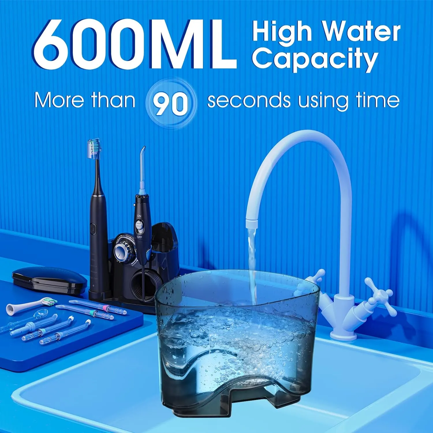 Electric Toothbrush and Water Flosser,600ML Oral Irrigator Water Flosser with 7 Jet Tips,10 Adjustable Water Pressure,Sonic Electric Toothbrush with 2 Brush Heads,5 Modes(Black)