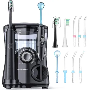 Electric Toothbrush and Water Flosser,600ML Oral Irrigator Water Flosser with 7 Jet Tips,10 Adjustable Water Pressure,Sonic Electric Toothbrush with 2 Brush Heads,5 Modes(Black)