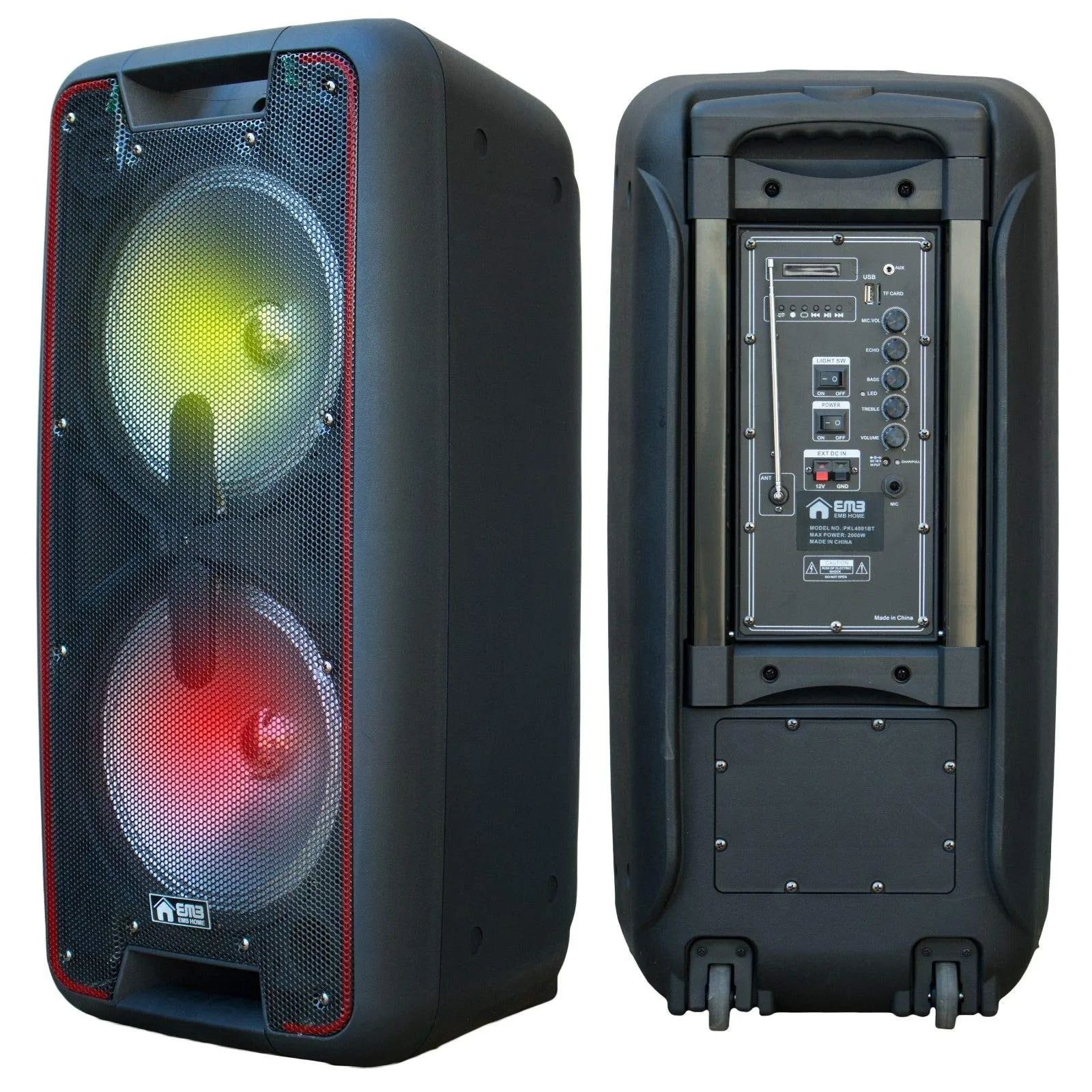 EMB PKL4001BT DUAL 10" 2000 Watts Portable Powered DJ Party PA Speaker w/Bluetooth USB