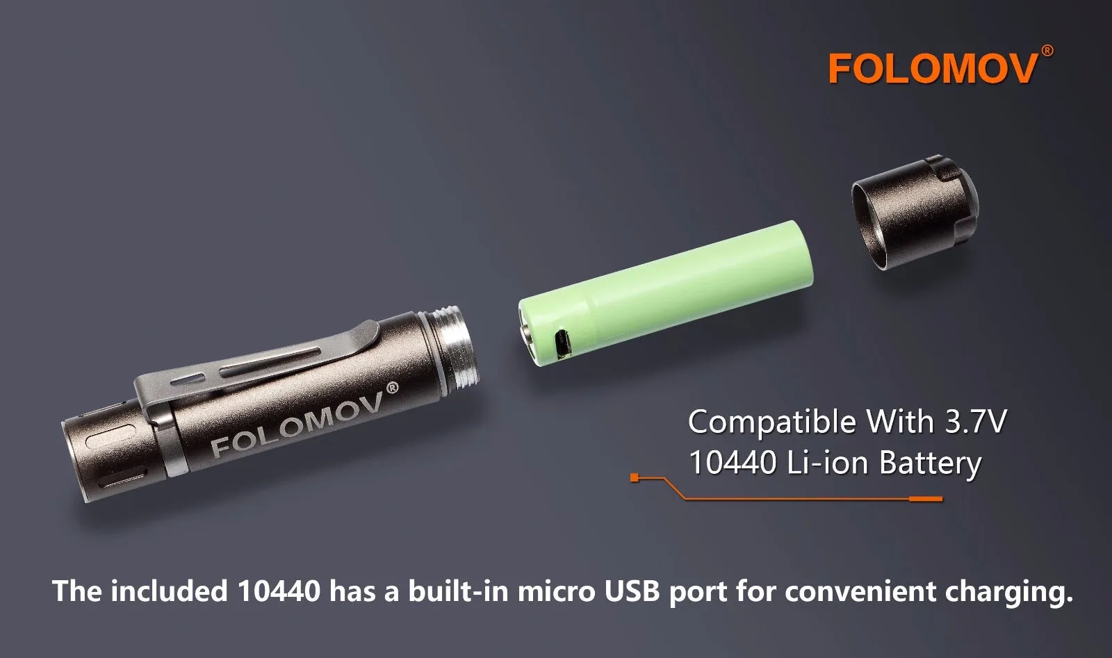 Folomov EDC C1 400 Lumens LED Flashlight Micro-USB Rechargeable 10440 Battery