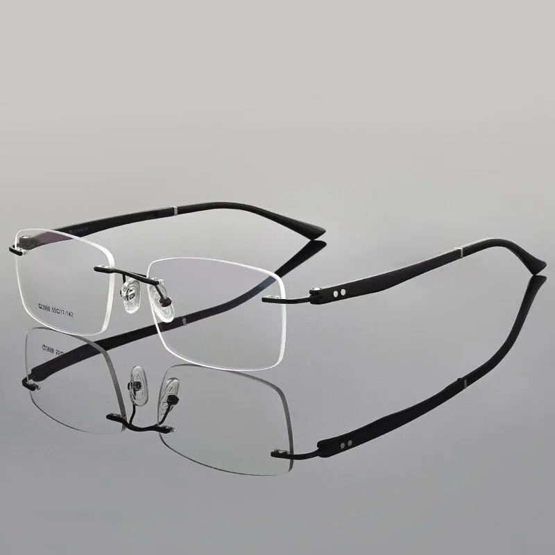 Gmei Men's Rimless Square Titanium Alloy Screwless Eyeglasses Q2666