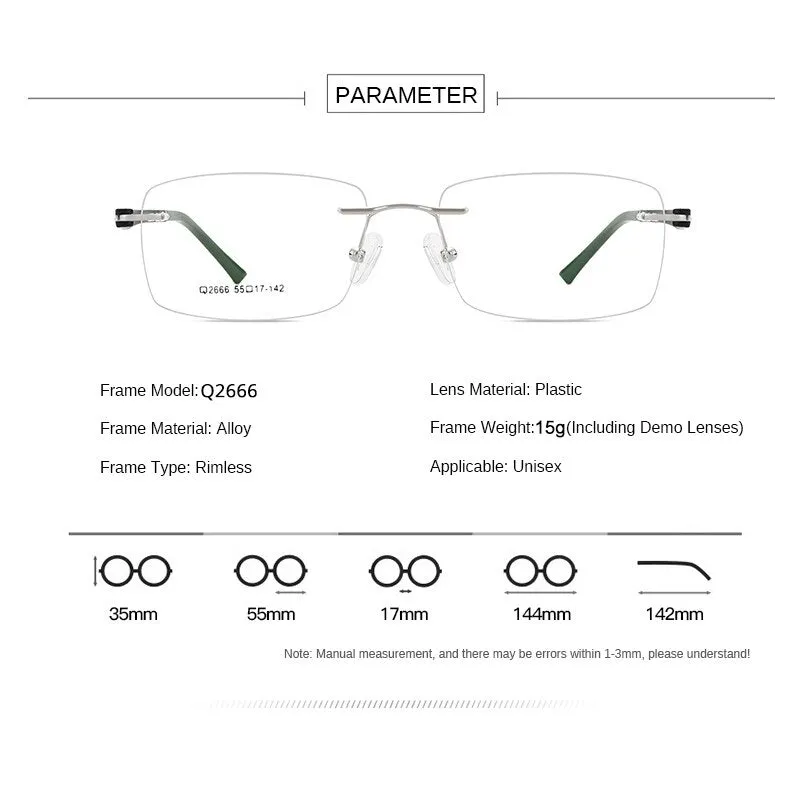 Gmei Men's Rimless Square Titanium Alloy Screwless Eyeglasses Q2666