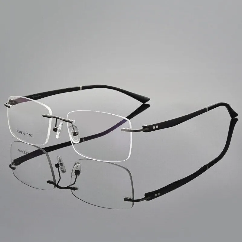 Gmei Men's Rimless Square Titanium Alloy Screwless Eyeglasses Q2666